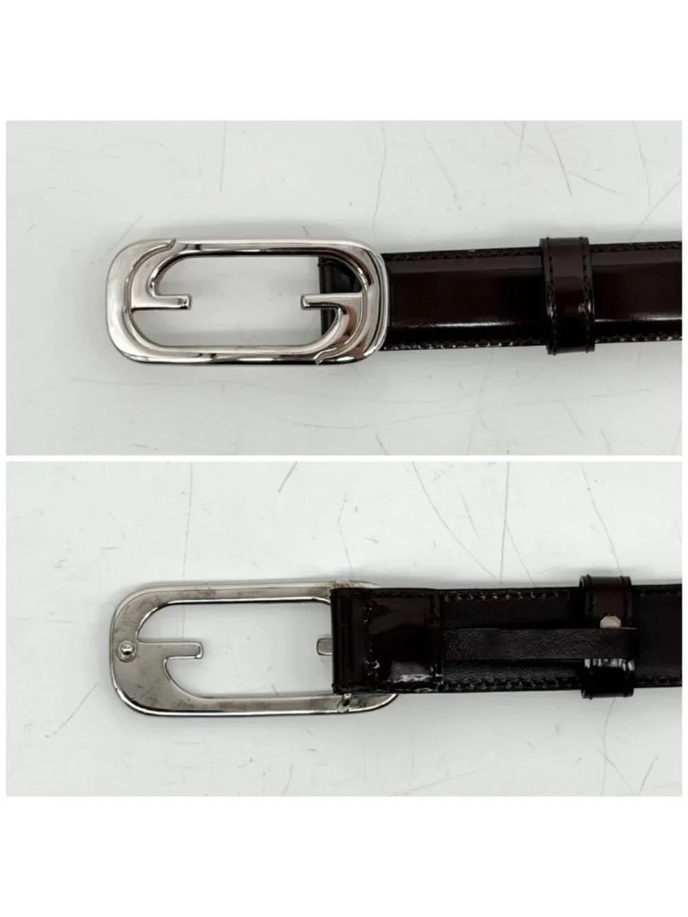 Gucci Patent Brown Belt GG Interlocking G Silver